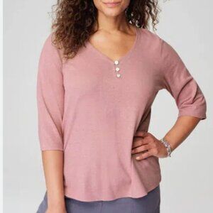 J Jill Pure Jill Size L Hemp and Cotton Henely Top Dusty Pink Casual Tee Shirt